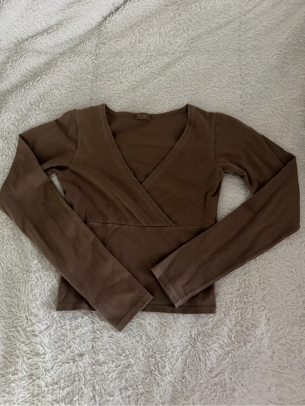 Brown Pacsun John Galt V-Neck Wrap Long-Sleeve Women's Top